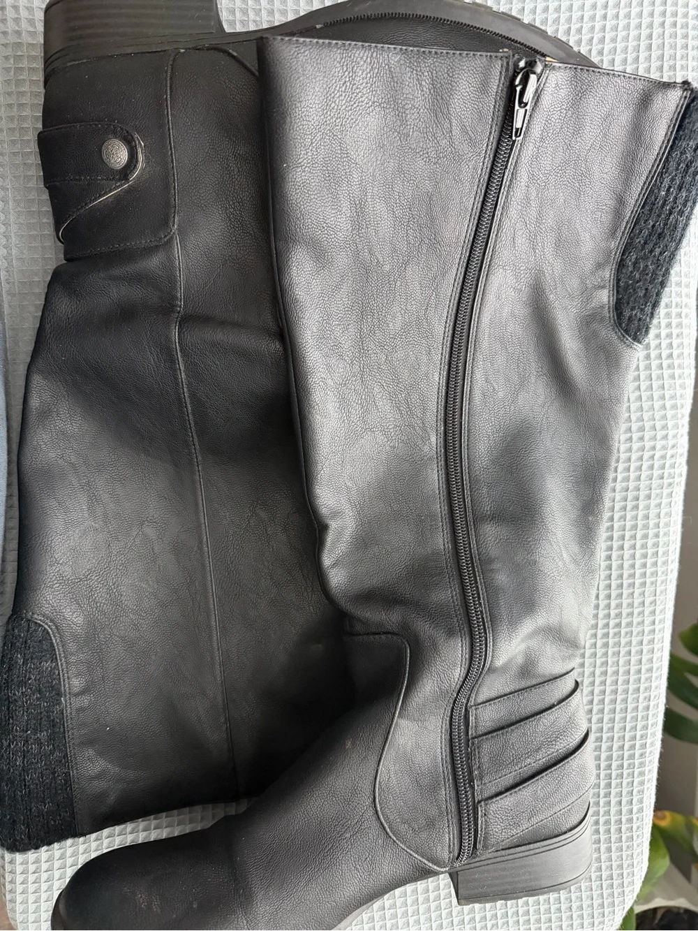 Tall Black Leather-Look Riding Boots